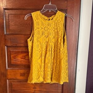 Doe & Rae Mustard Lace Sleeveless Blouse